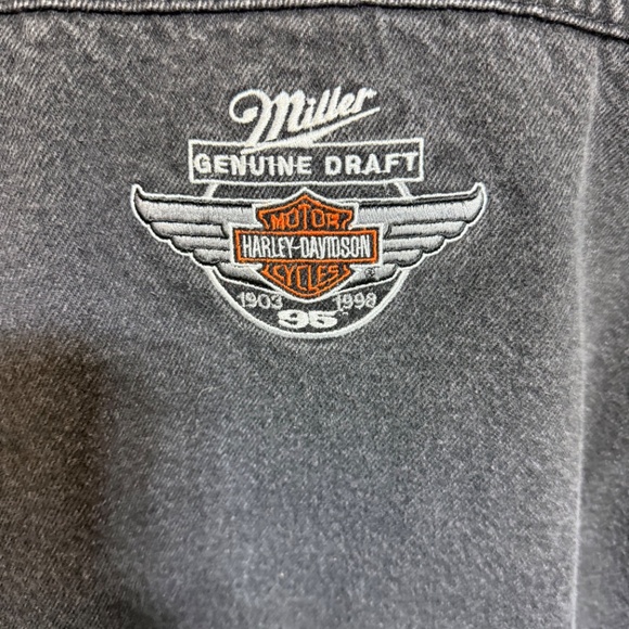 Harley Davidson Jean Jacket Men’s XL Miller Genuine Draft Pockets Denim Black - Picture 10 of 10